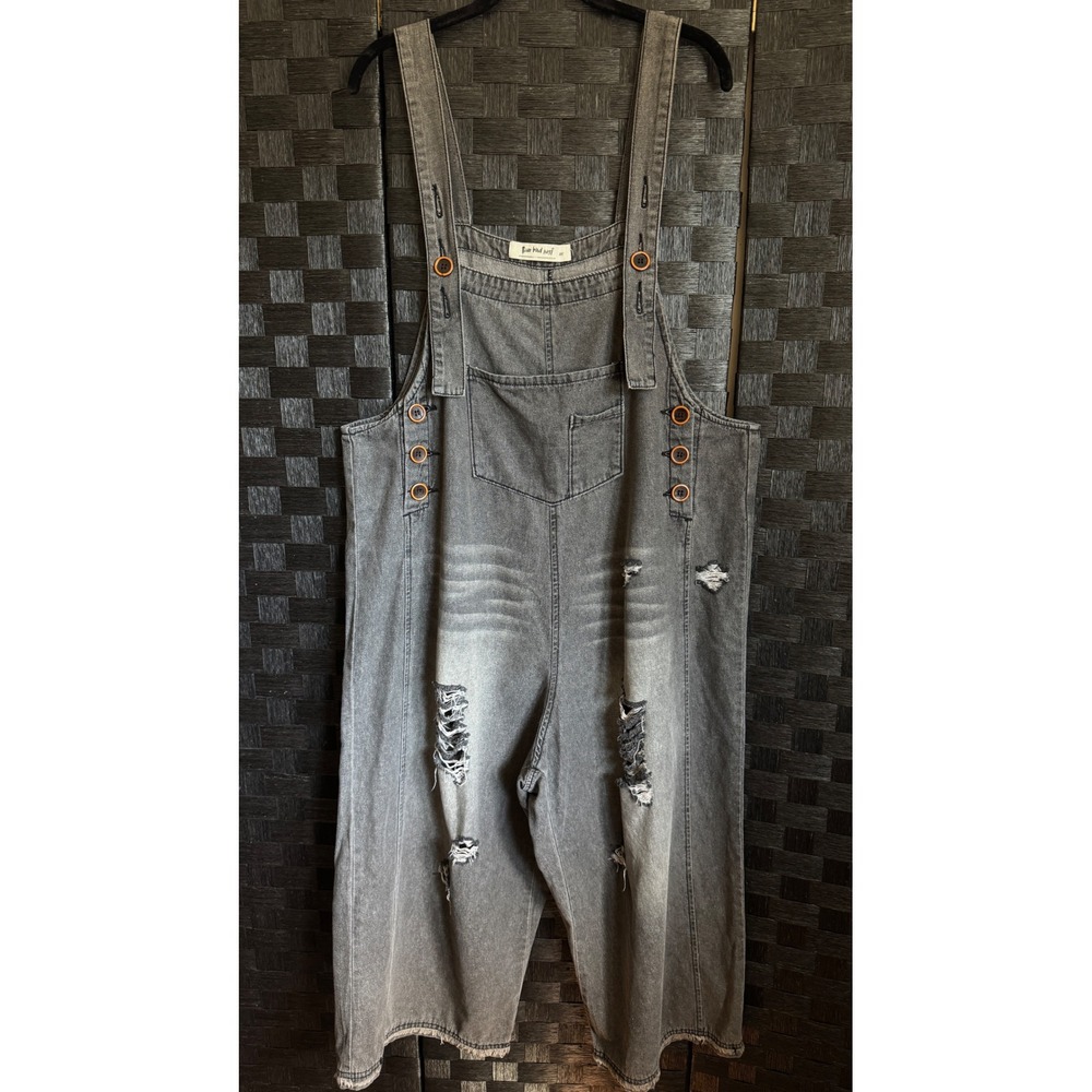 Three Bird Nest High Hopes Overalls Medium Gray Slouchy Distressed Wide Leg Boho